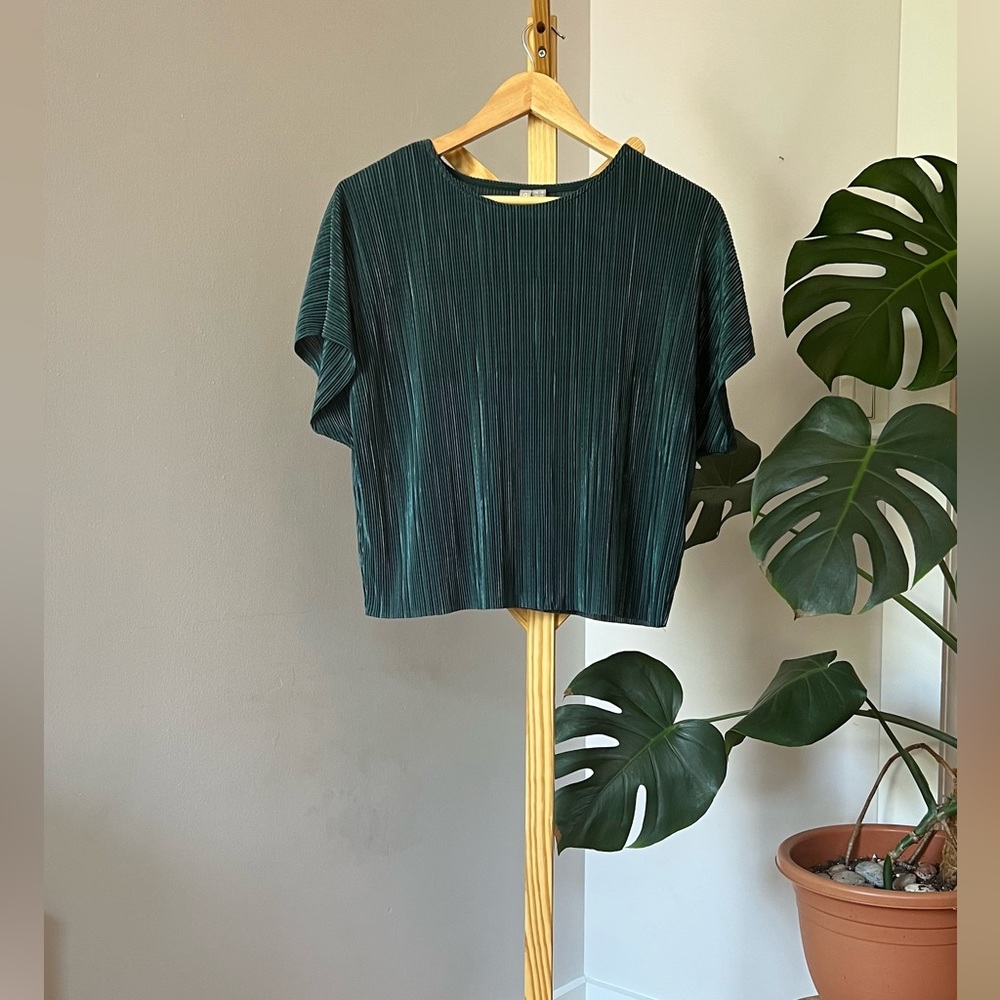 Teal Silky Pleated Top